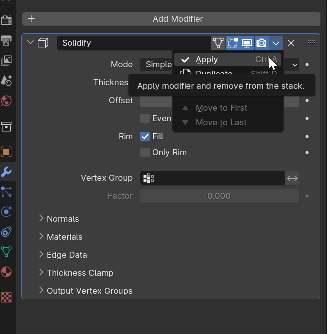 Как изменить модификатор solidify в Blender? Как изменить модификатор solidify в Blender?