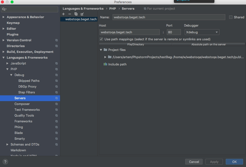 Как настроить XDebug + PhpStorm + macOS + хостинг Beget? Как настроить XDebug + PhpStorm + macOS + хостинг Beget?