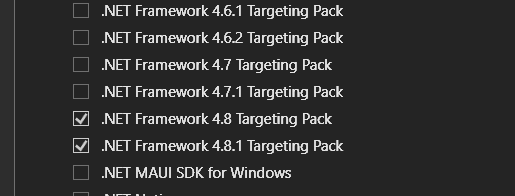 Почему Visual Studio 2022 не видит .NET Framework 4.8.1 при создании проекта? Почему Visual Studio 2022 не видит .NET Framework 4.8.1 при создании проекта?