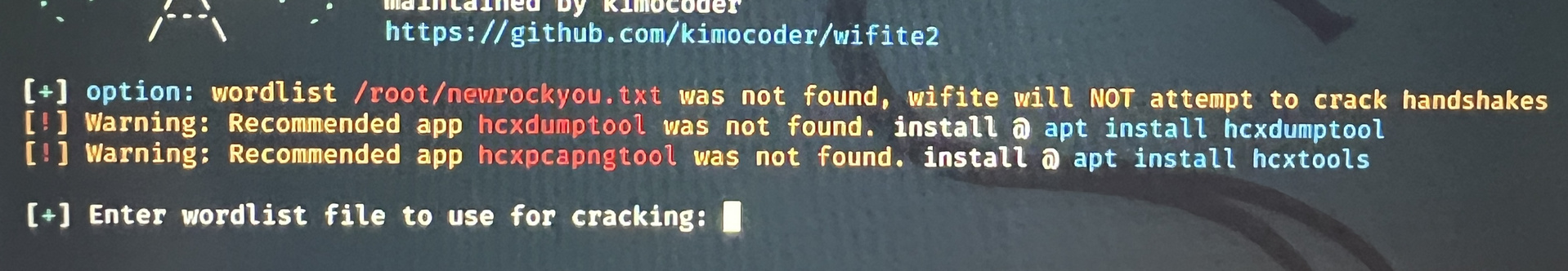 Kali Linux wifite не найден список слов, что не так делаю? Kali Linux wifite не найден список слов, что не так делаю?