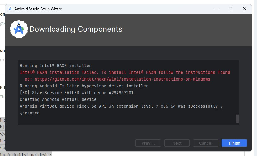При установке Android Studio возникает ошибка Intel® HAXM installation failed? При установке Android Studio возникает ошибка Intel® HAXM installation failed?